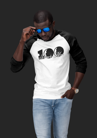 100 Black Men Basic Baseball 3/4 Length Shirt